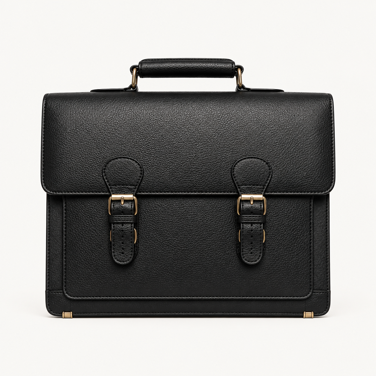 Men's Classic Black Leather Briefcase – Vintage Double Buckle Business & Laptop Bag Gallery